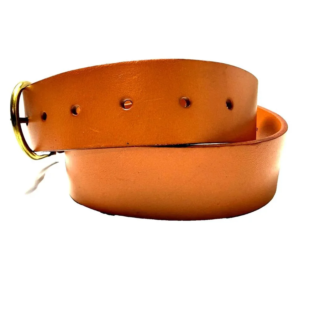 Vtg American Eagle Outfitters AEO Tan Beige Leather Belt Size 28 Small Brass